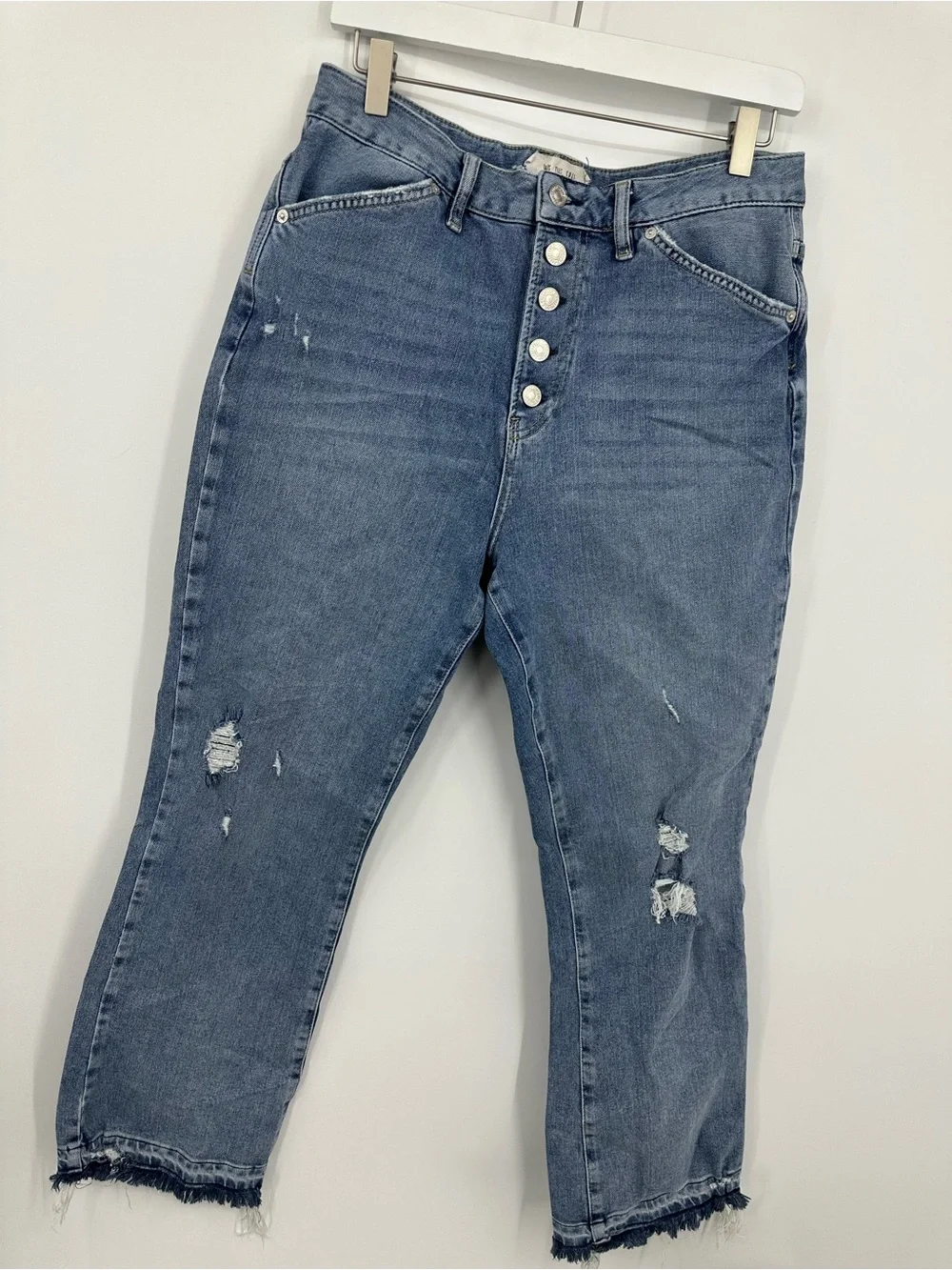 Free People Button Fly High Rise Distressed Jeans Size 31 Boho